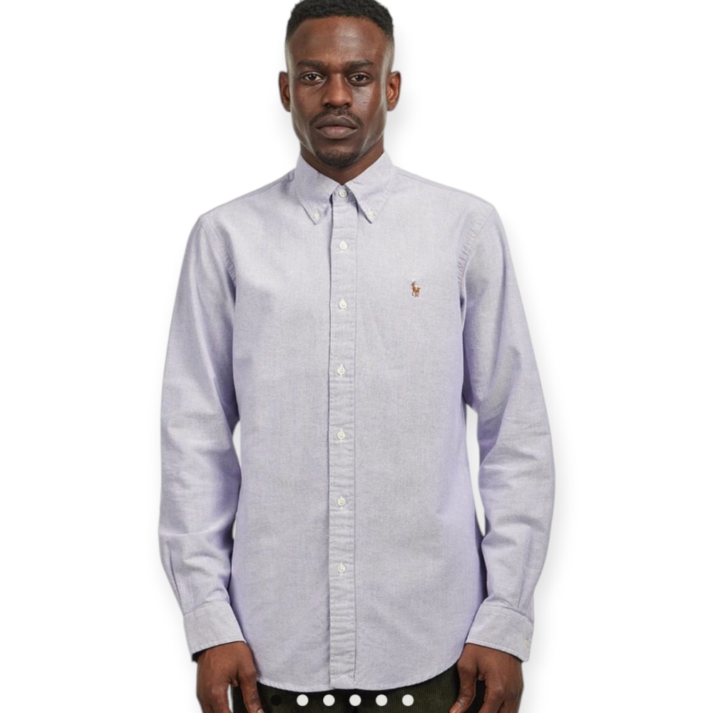 Ralph Lauren classic fit long sleeve button down Birds Eye Dusty Purple Sz 17.5